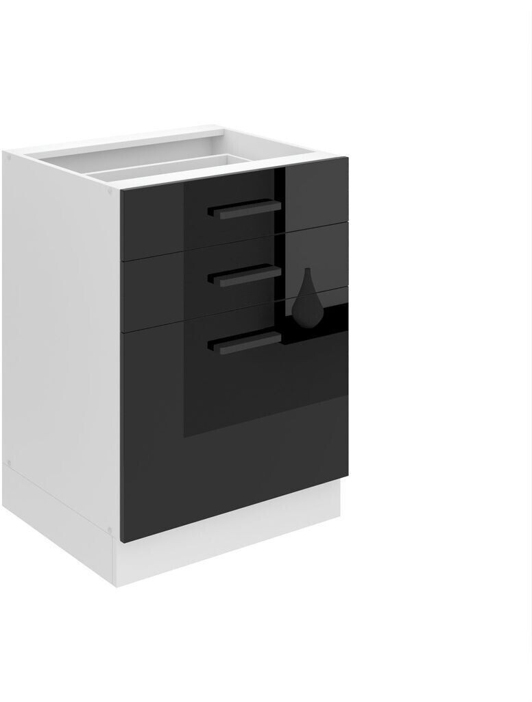 Belini Kitchen base cabinet 60 cm wide. SDSZ kitchen base cabinet without worktop. Kitchen cabinet with drawers, high gloss black
