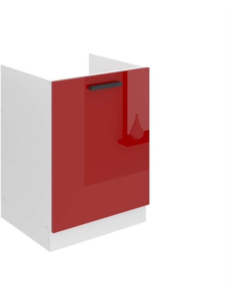 Belini Kitchen base cabinet, sink base cabinet 60 cm wide. SDZ kitchen base cabinet without worktop. Sink cabinet with 1 door, red high gloss
