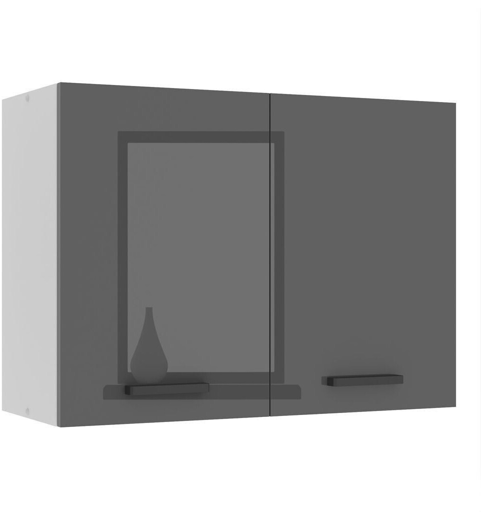 Belini Wall cabinet kitchen SG. Width 80 cm. Upper cabinet with 2 doors silver high gloss