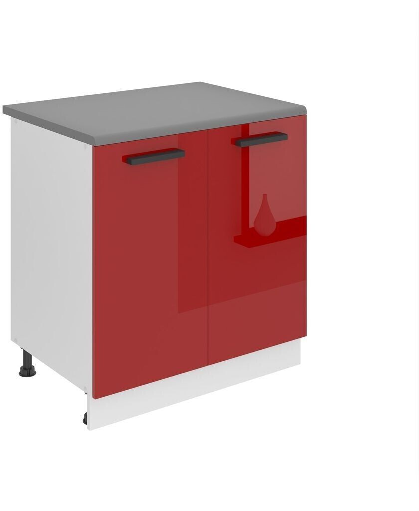 Belini Kitchen base cabinet 80 cm wide. SD kitchen base cabinet with worktop. Kitchen cabinet with 2 doors, red high gloss