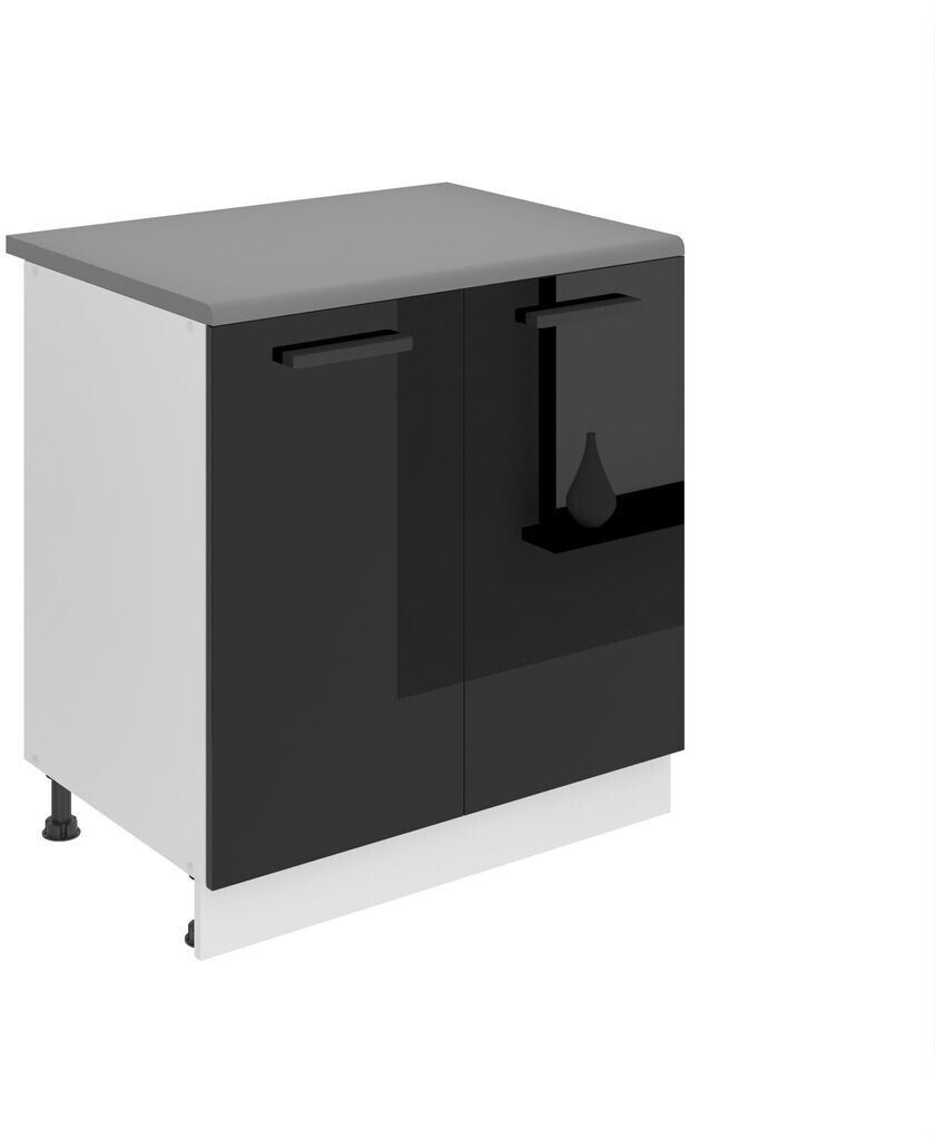 Belini Kitchen base cabinet 80 cm wide. SD kitchen base cabinet with worktop. Kitchen cabinet with 2 doors, high gloss black