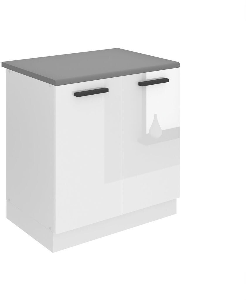 Belini Kitchen base cabinet, sink base cabinet 80 cm wide. SDZ kitchen base cabinet with worktop. Sink cabinet with 2 doors, high gloss white