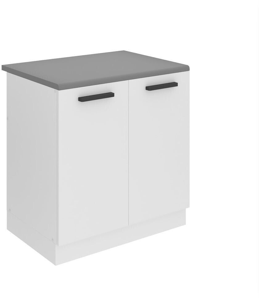 Belini Kitchen base cabinet, sink base cabinet 80 cm wide. SDZ kitchen base cabinet with worktop. Sink cabinet with 2 doors, matt white