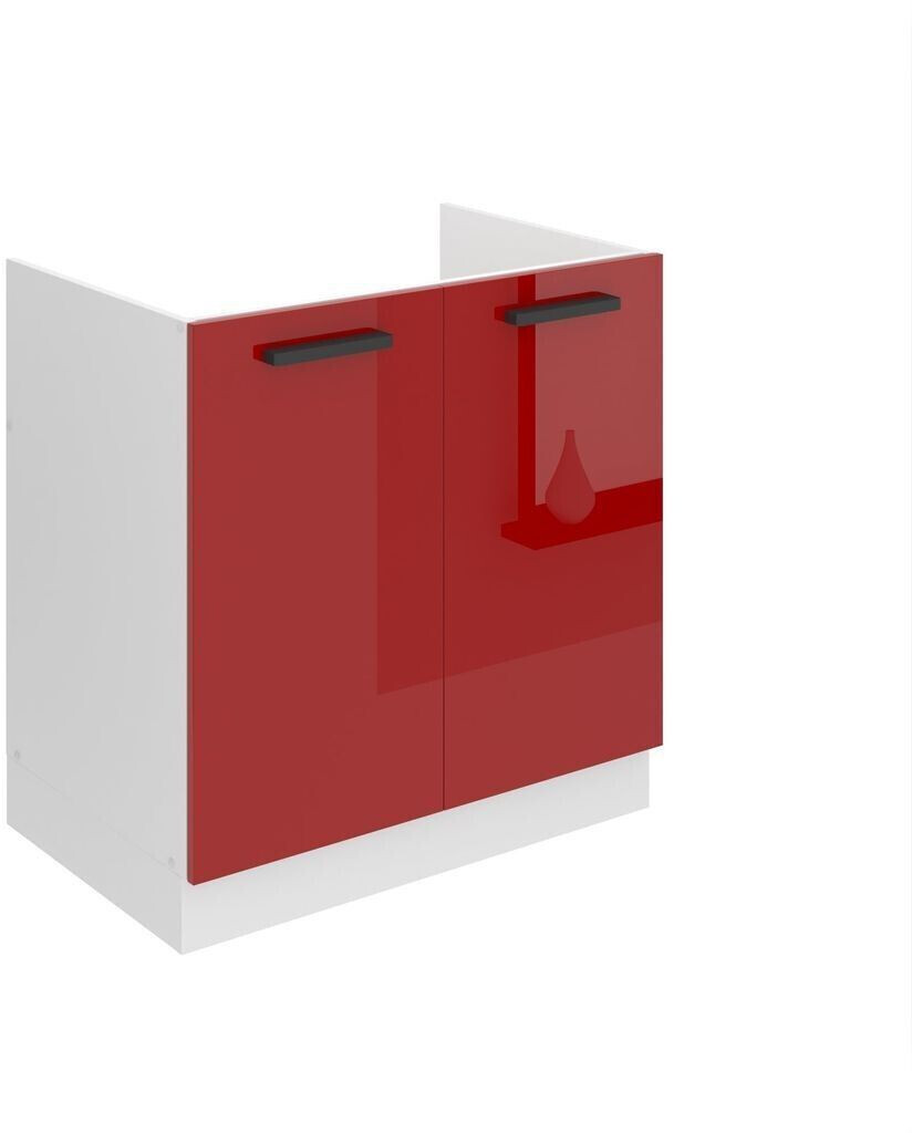 Belini Kitchen base cabinet, sink base cabinet 80 cm wide. SDZ kitchen base cabinet without worktop. Sink cabinet with 2 doors, red high gloss