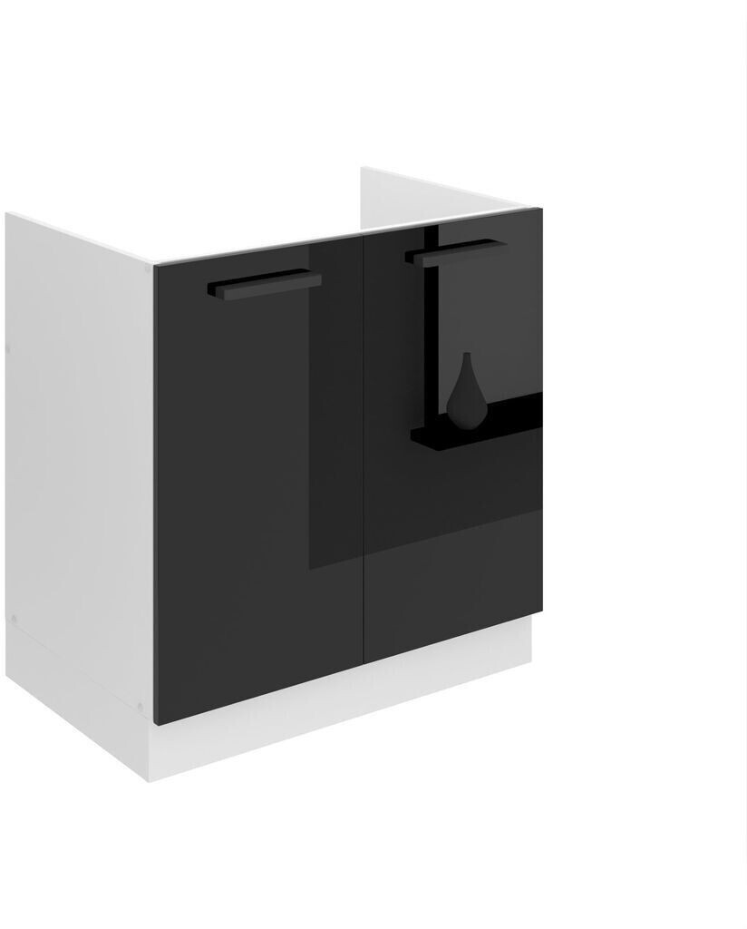 Belini Kitchen base cabinet, sink base cabinet 80 cm wide. SDZ kitchen base cabinet without worktop. Sink cabinet with 2 doors, high gloss black