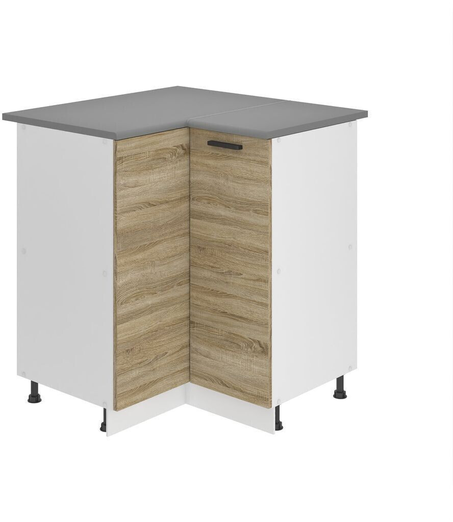 Belini Kitchen base cabinet 90 cm wide. SNP kitchen base cabinet with worktop. Corner kitchen cabinet with 1 door, Sonoma oak