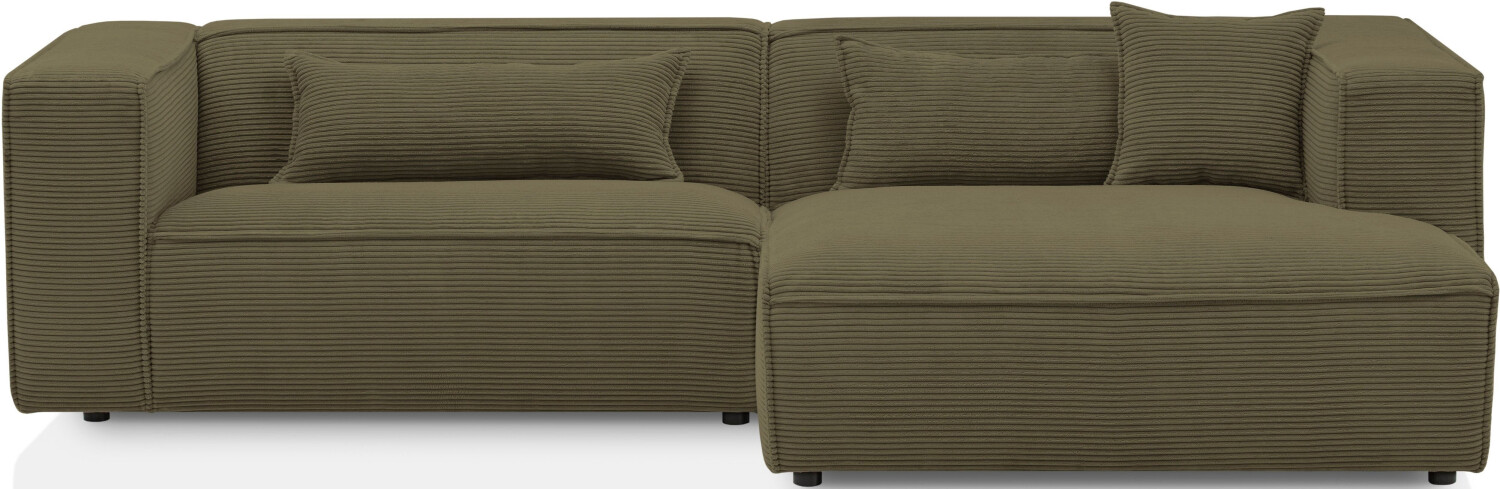 LeGer Home Ecksofa PIARA 267x66x167 cm Cord Ottomane rechts grün (khaki