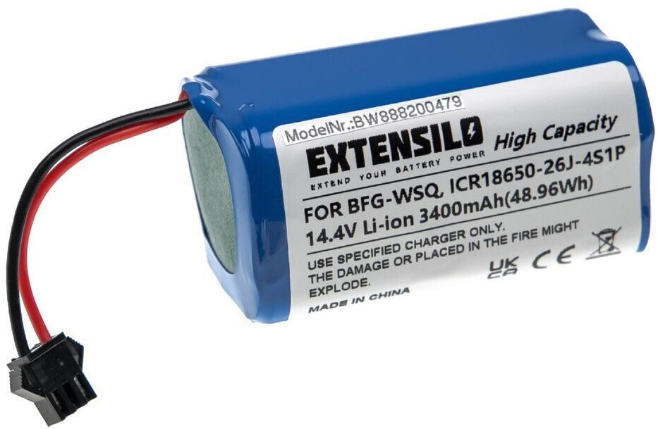 EXTENSILO 1x battery compatible with Polaris PVCR-1226 vacuum robot blue (3400 mAh, 14.4 V, Li-Ion)