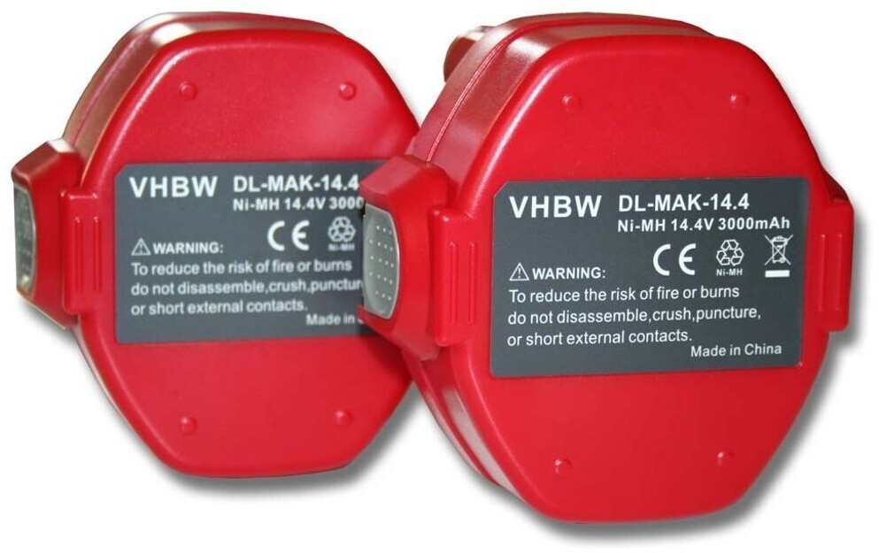 vhbw 2x batteries compatible with Makita 6339DWFE, 6932FDWDE, 6932FD, 6934FD, 6933FD, 6935FD, 6934FDWDE, 6935FDWDE (3000 mAh, NiMH, 14.4 V)