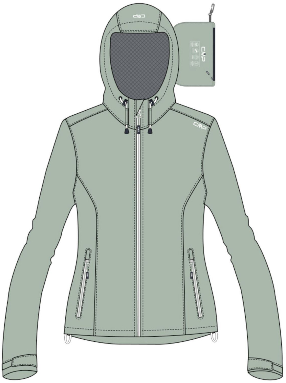 CMP Woman Rain Jacket Fix Hood (39X6636) jade