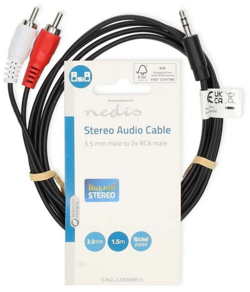 Nedis Stereo-Audiokabel 3.5 mm Stecker 2x RCA Stecker Vernickelt 1.50 m Rund Schwarz L (1.50 m), Audio Kabel, Bild 3
