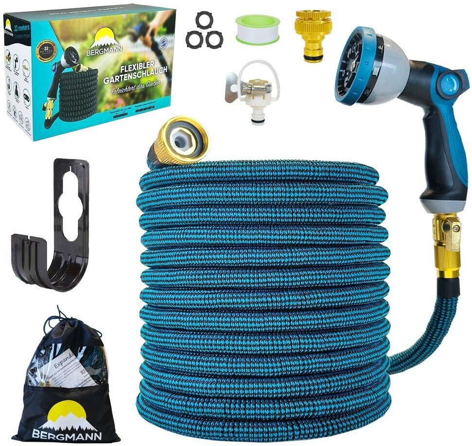 Bergmann Premium Gartenschlauch 22 m mit Wandhalterung 3/4 1/2 Zoll ab