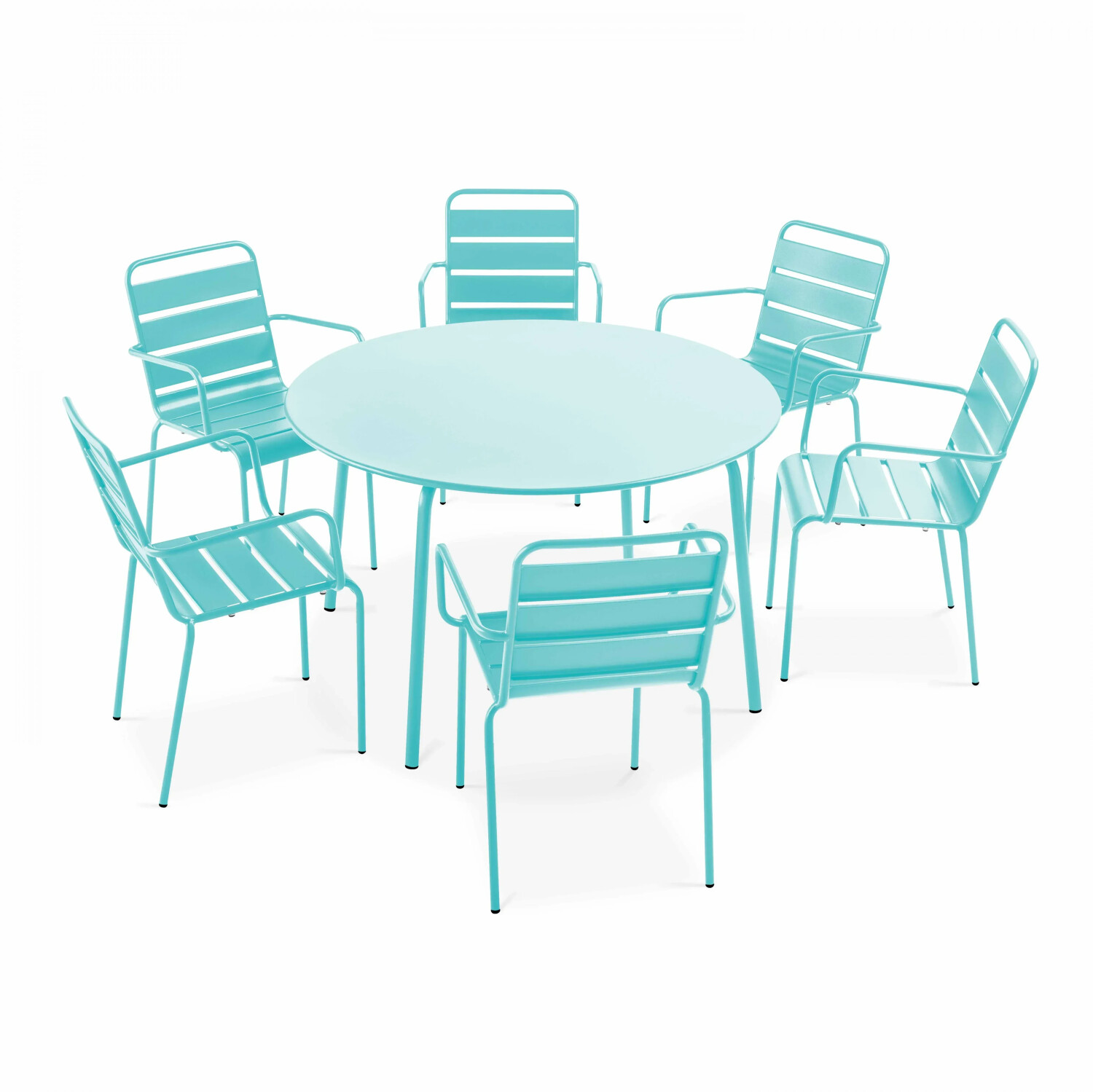 Oviala Ensemble table de ronde & 6 chaises avec accoudoirs