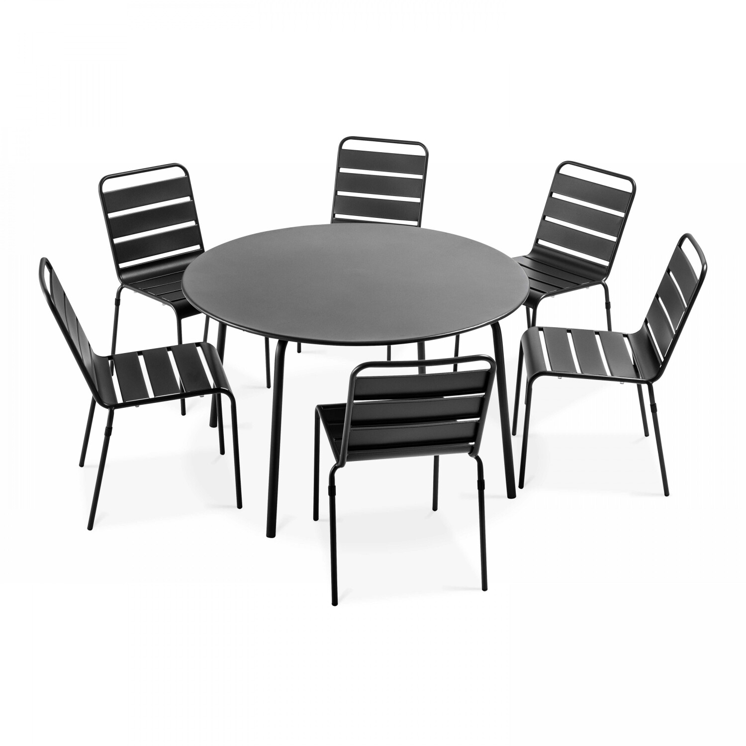 Oviala Ensemble table de jardin rond et 6 chaises sans accoudoir anthracite