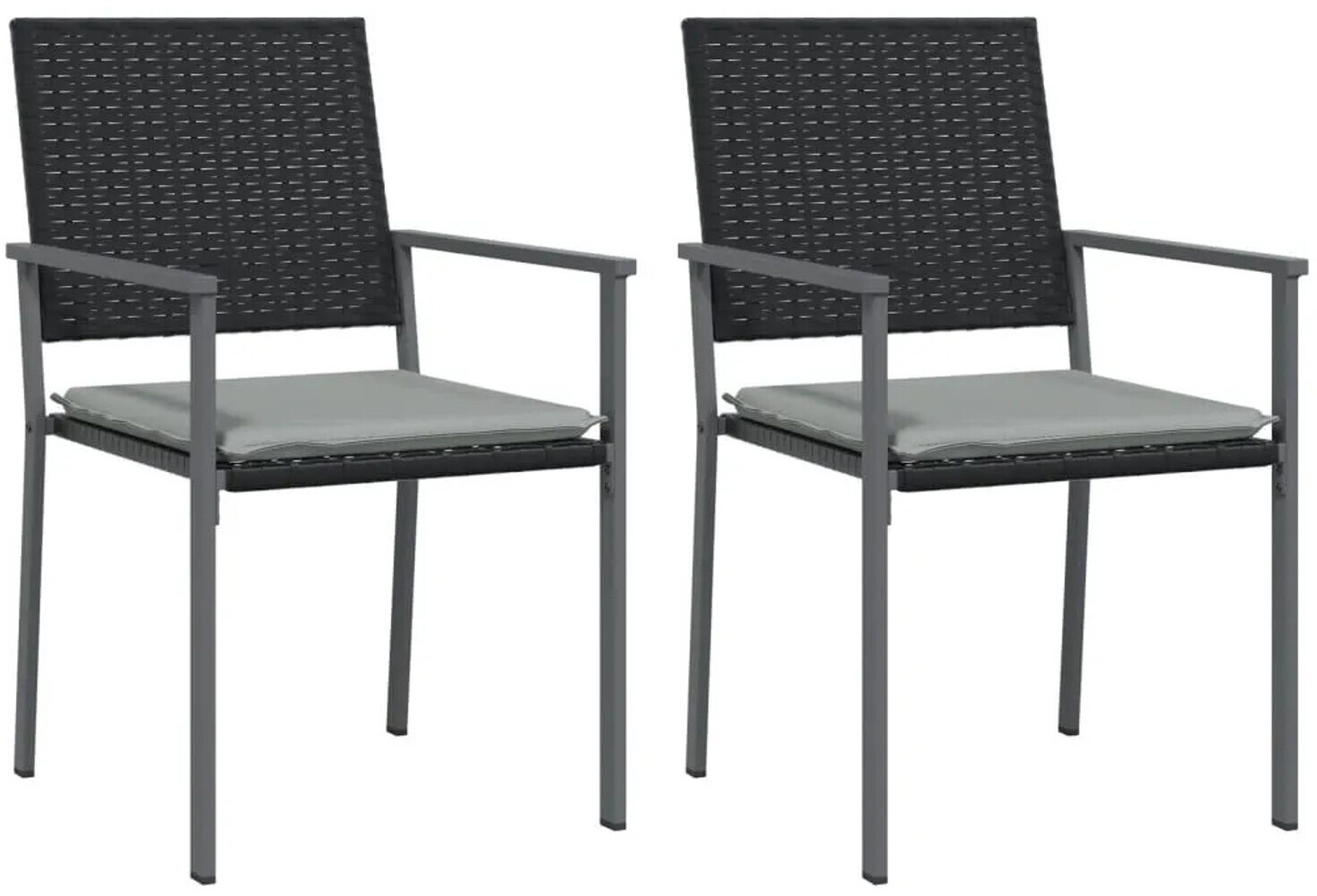 vidaXL Gartenstuhl mit Kissen 2er Set 54x62,5x89cm Polyrattan schwarz (364097)