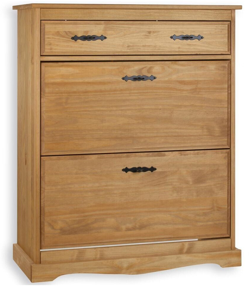 Idimex Shoe tipper shoe chest SANTIAGO solid pine stained and waxed with 2 flaps and 1 drawer