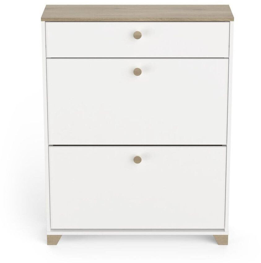 Calicosy Shoe furniture 2 flaps and 1 drawer Kronberg oak and white decor - L80.8 cm
