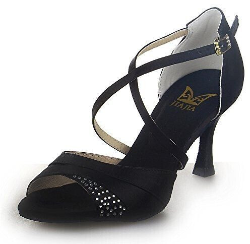 Jia Jia 20522 Women's Sandals Flared Heel Super-Satin with Rhinestones Black