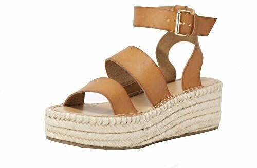 The Drop Listilla Flatform Espadrilles with ankle strap brown cognac