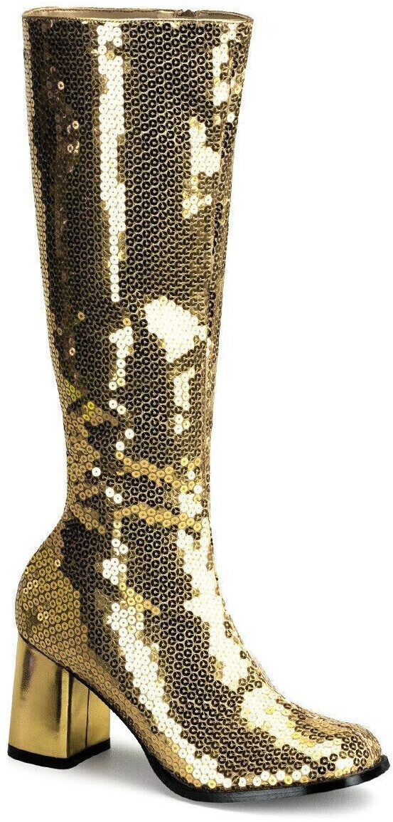 Bordello SPECTACUL-300SQ knee-high block heel gold sequins
