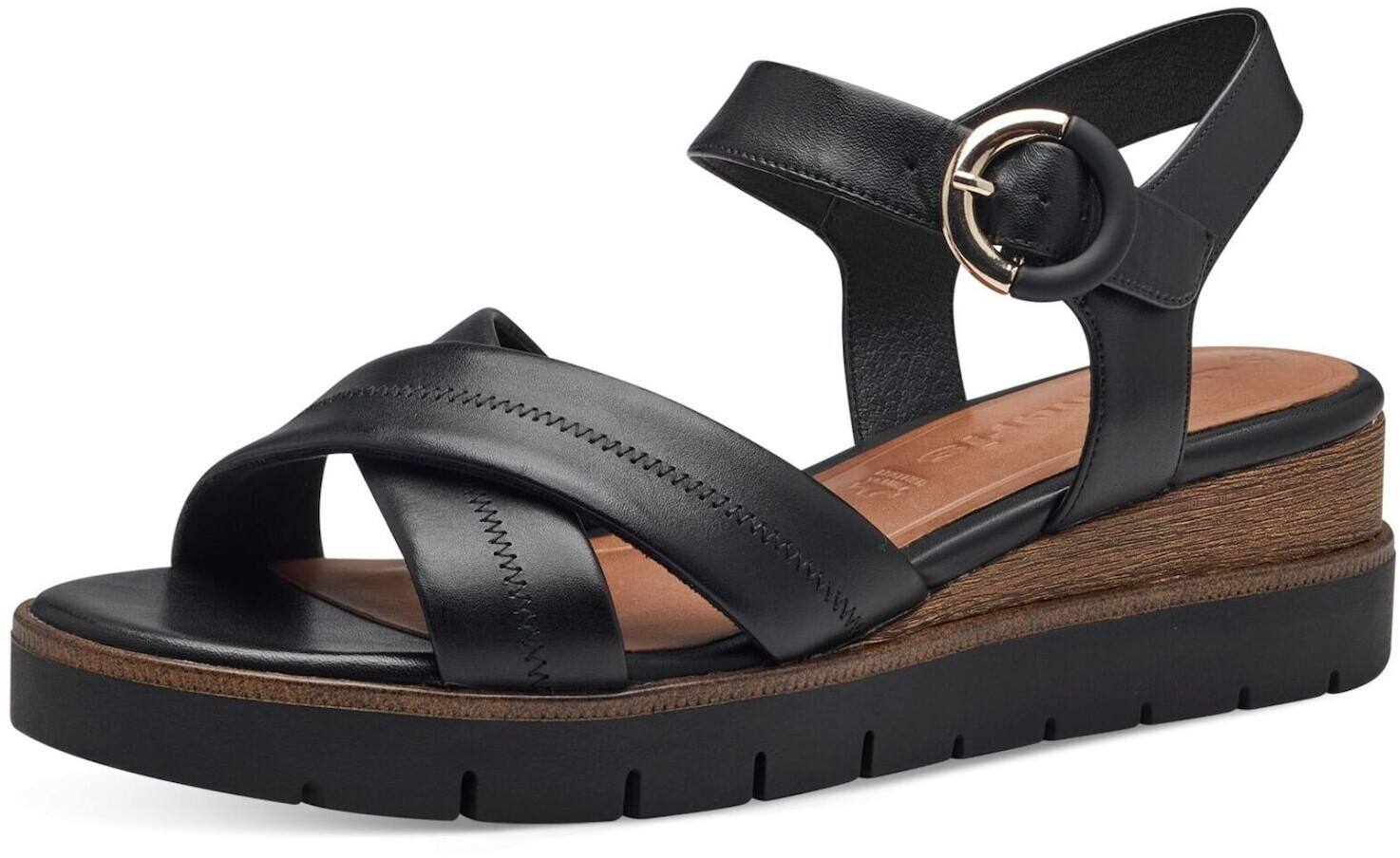 Sandales à Talon Compensé TAMARIS - Cuir, Talon 6.5 Cm - Taille Large Disponible