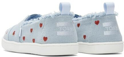 TOMS Shoes Tiny Classic Alpargata Espadrille Loafer Flat pastel blue washed denim metallic embroidered hearts