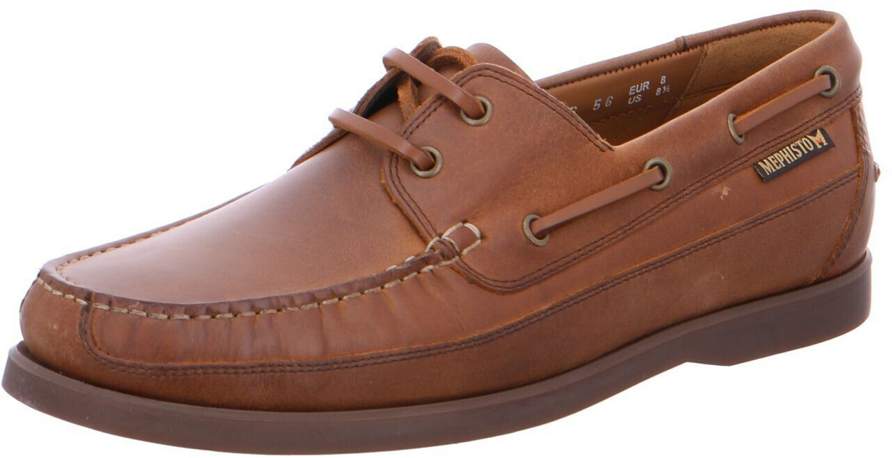 Mephisto Boating Boat Shoe Smooth Leather Tobacco Wide G