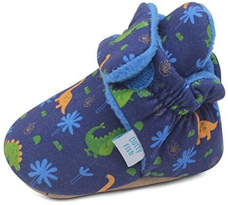 Dotty Fish Baby winter shoes navy blue with dinosaurs 0-6 months