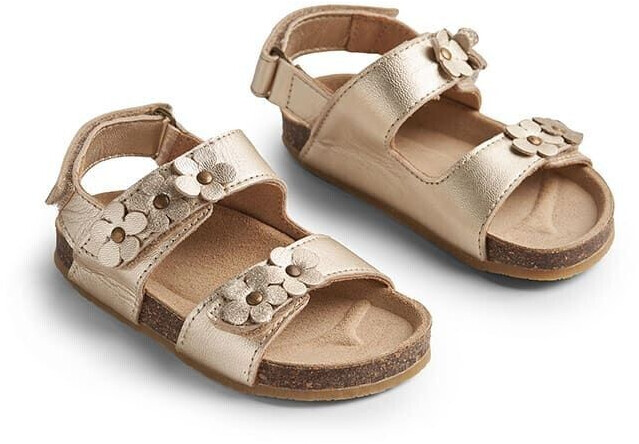 Wheat Open-toe Cork Sandal Clara with Flowers Unisex genuine leather