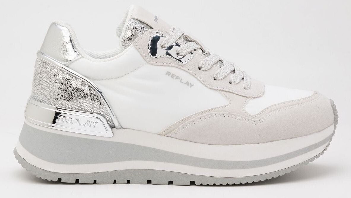 Replay MENNET NYLON Platform Sneaker silver white