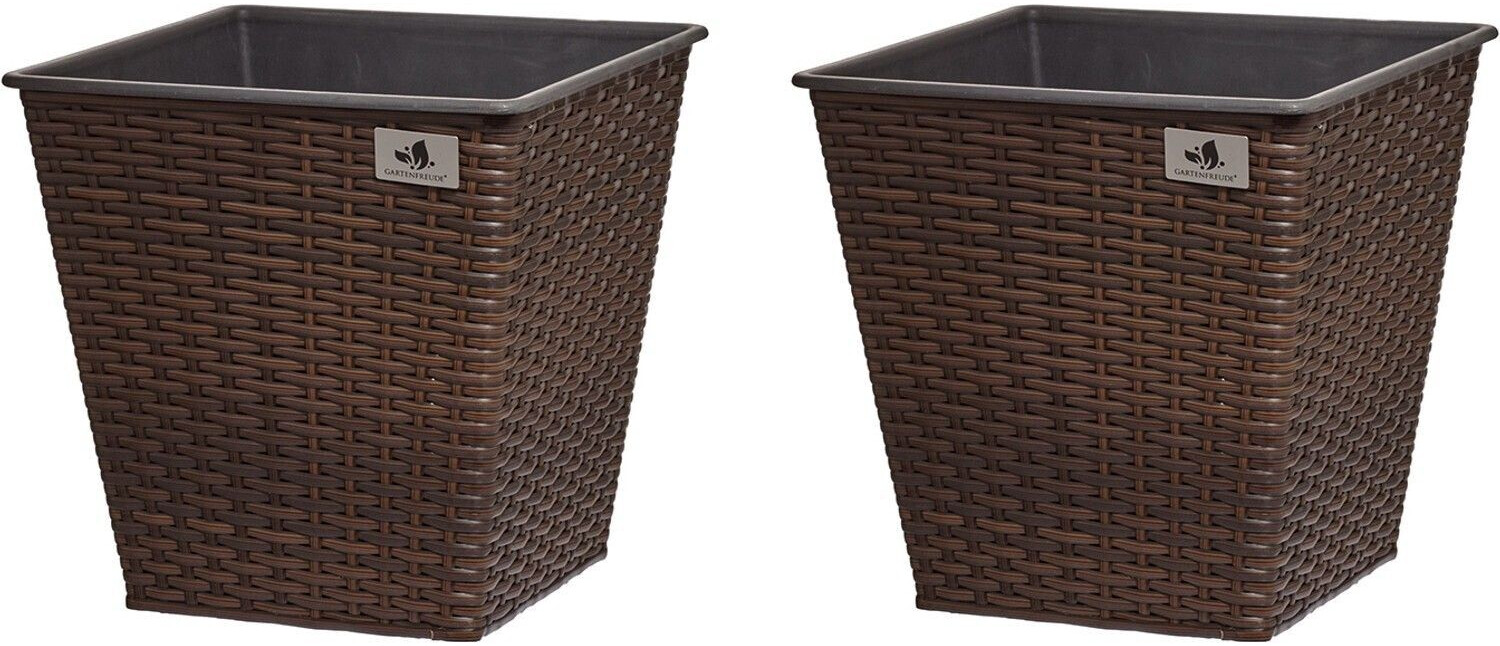 Gartenfreude Planter polyrattan conical 32x32cm set of 2 bicolour brown