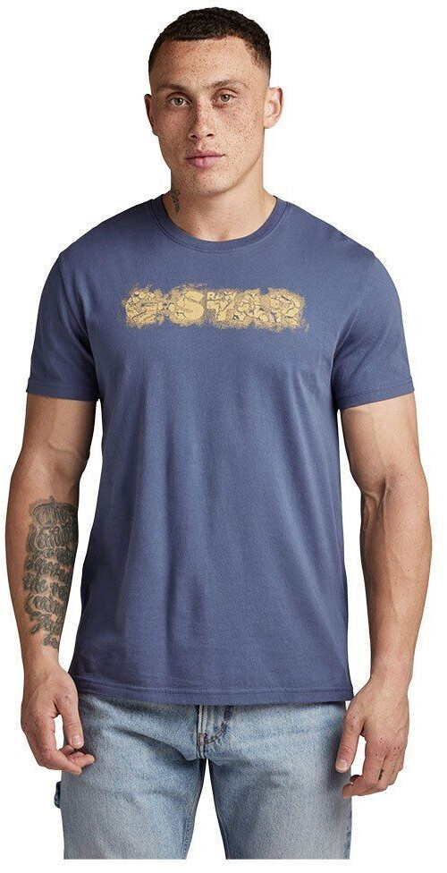 G-Star Distressed Logo Short Sleeve T-Shirt (D24363-C506-G27) blue