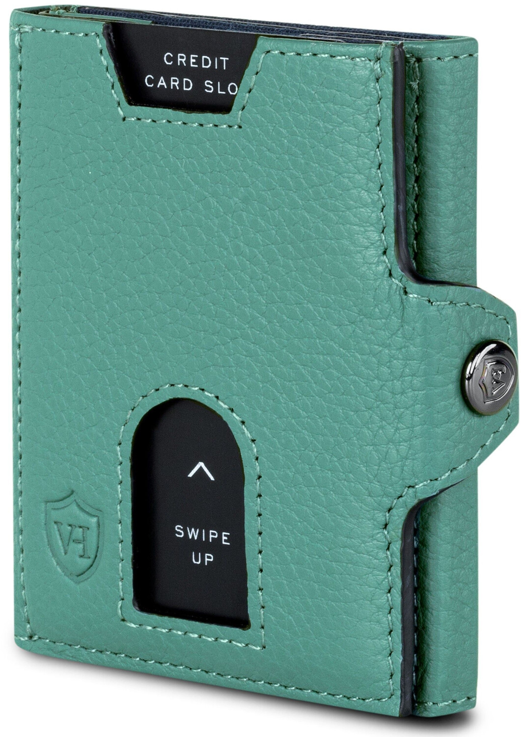 VON HEESEN Slim Wallet mit XL Münzfach & RFID Schutz - Leder Geldbörse Herren klein - Mini Geldbeutel Damen Portmonee - Kartenetui Echtleder Karten Portemonnaie - Kreditkartenetui Türkis Silver Pine