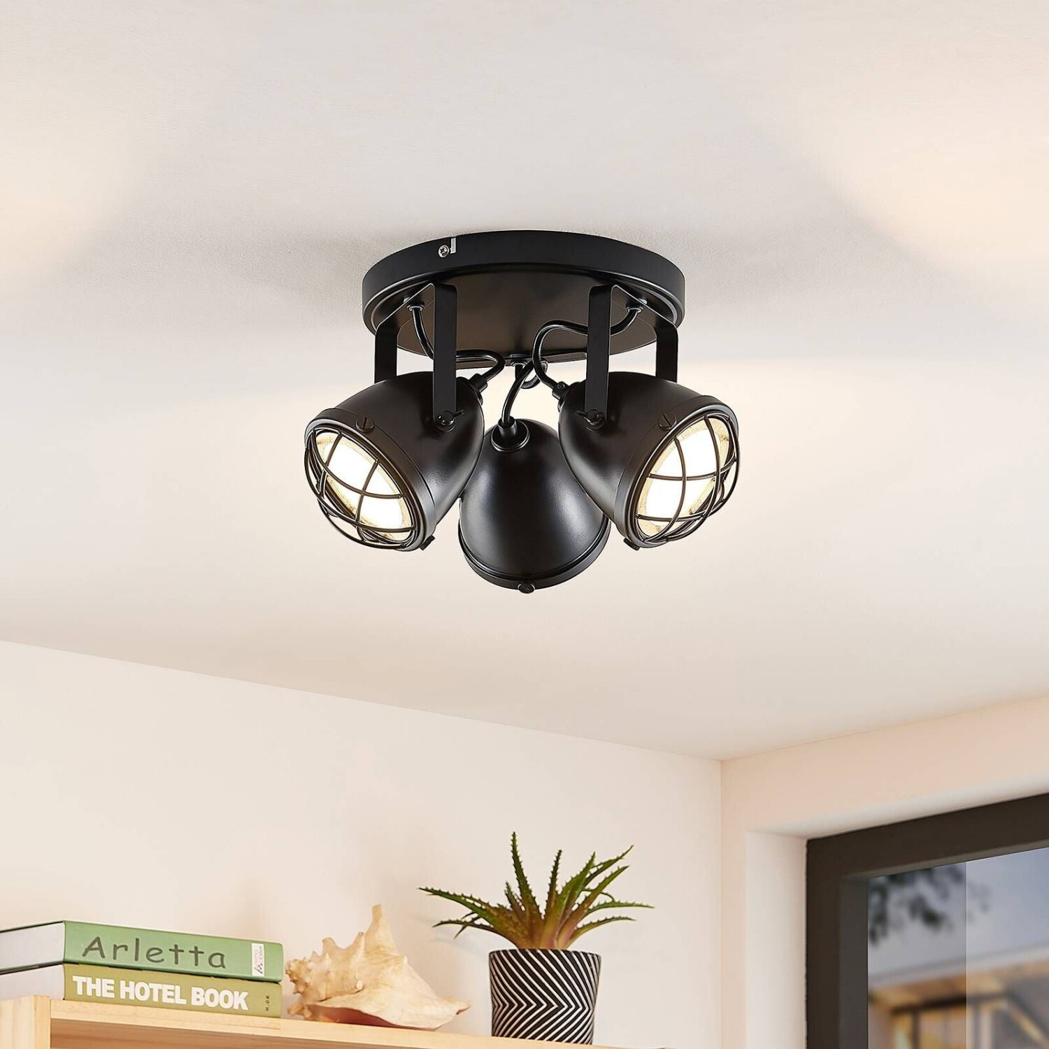 Lindby Biona LED ceiling spot with gold ring, 3-bulb, Ø 22 cm