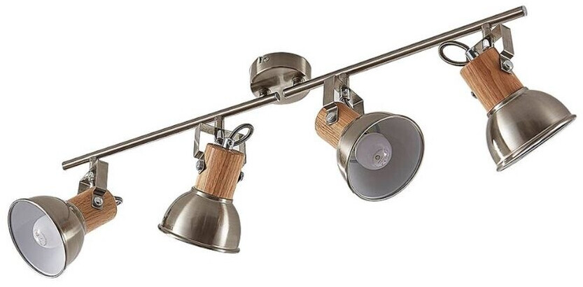 Lindby Dennis ceiling light with wood, 4-bulb.