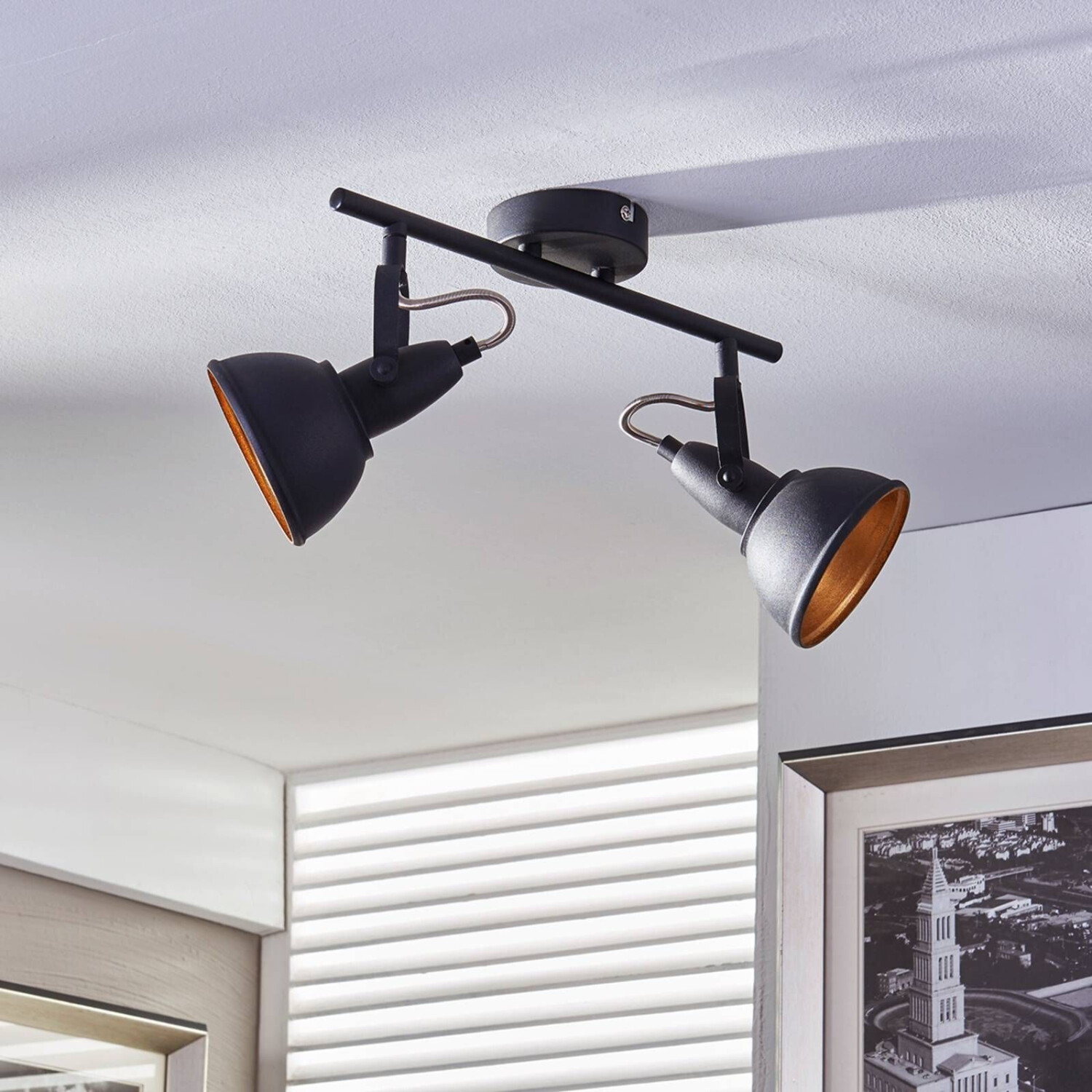 Lindby Julin ceiling light, 2-bulb, black and gold