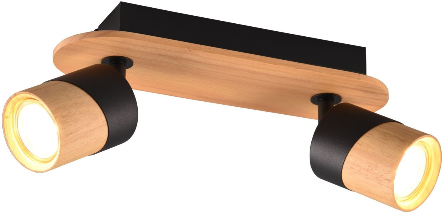 Trio Aruni ceiling spotlight made of wood, two-bulb black
