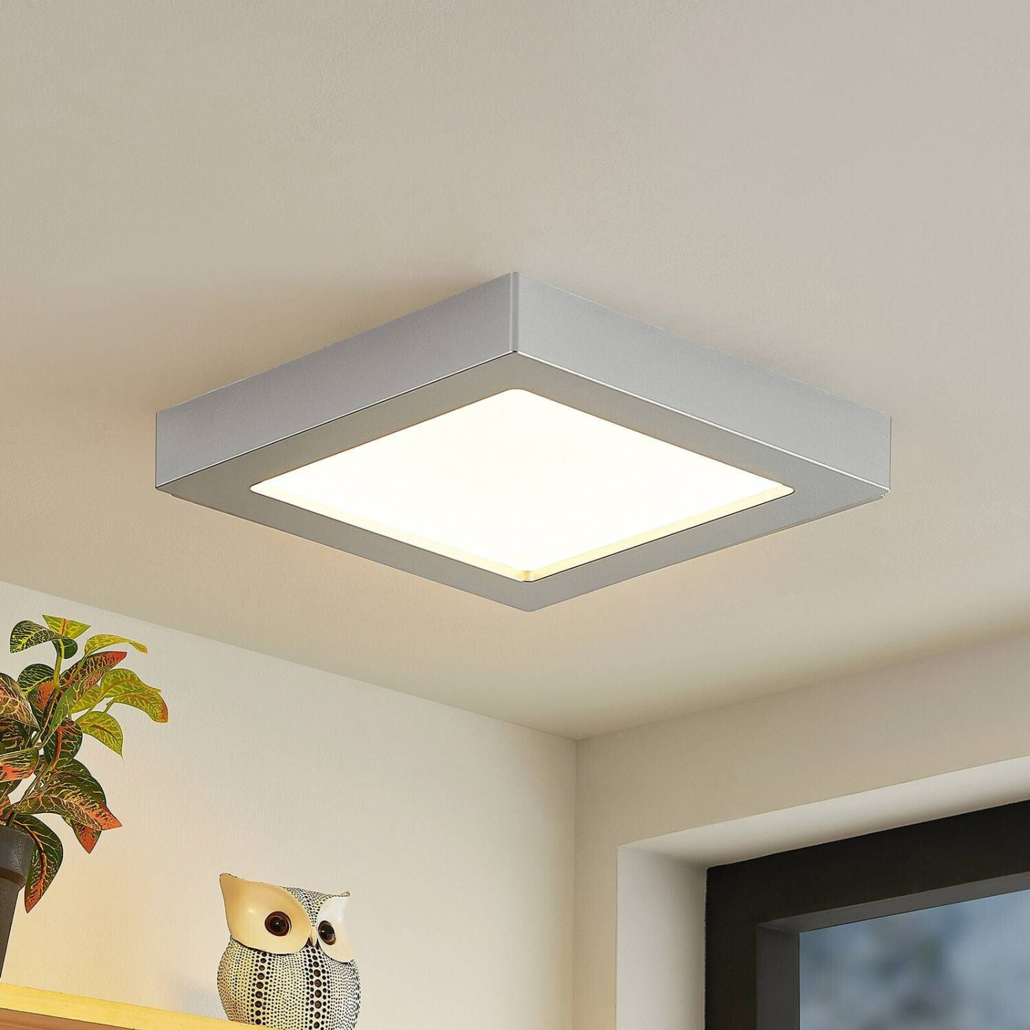 PRIOS Alette LED ceiling light, silver, 22.7cm, 24W, dimmable