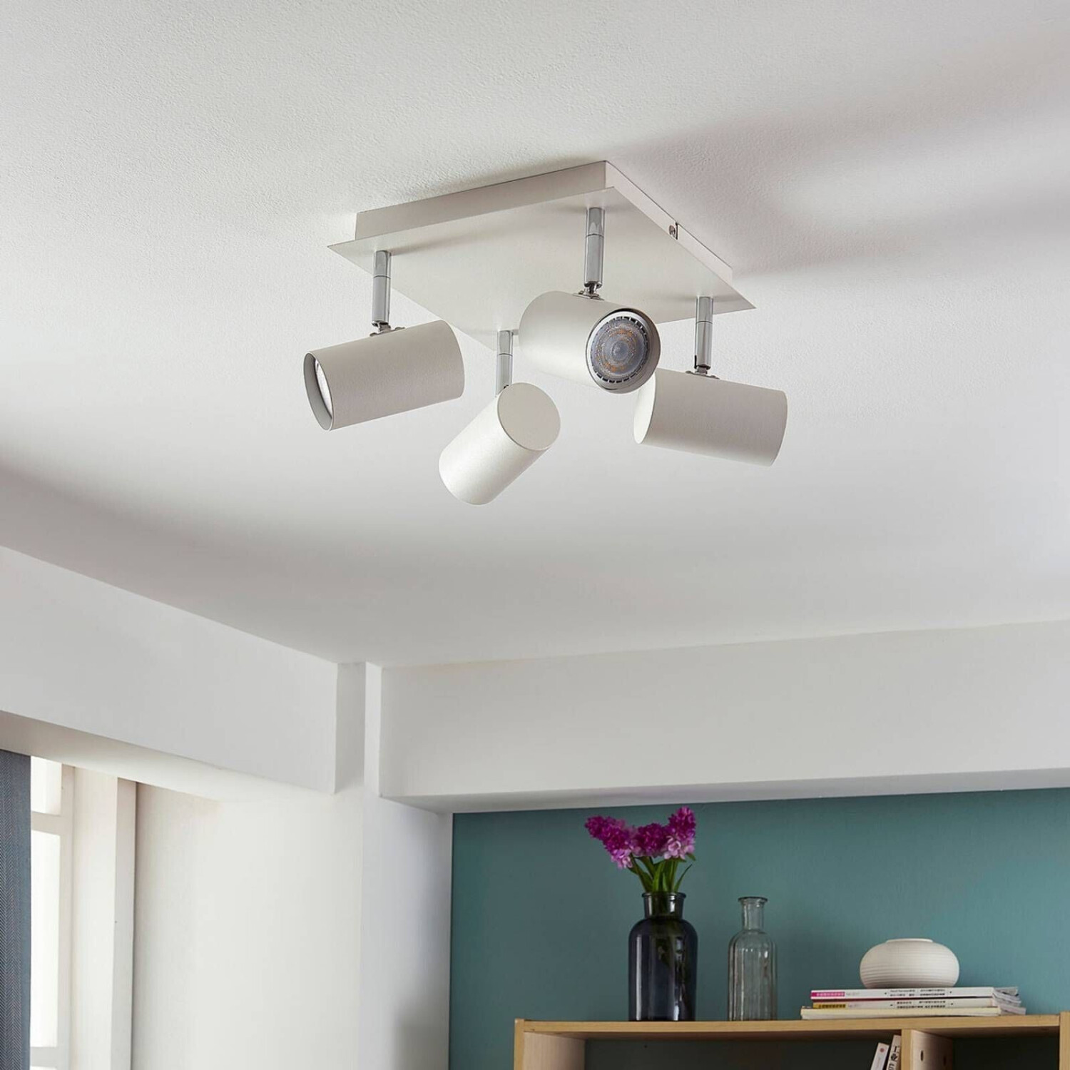 Lindby Square ceiling light Iluk, four-bulb