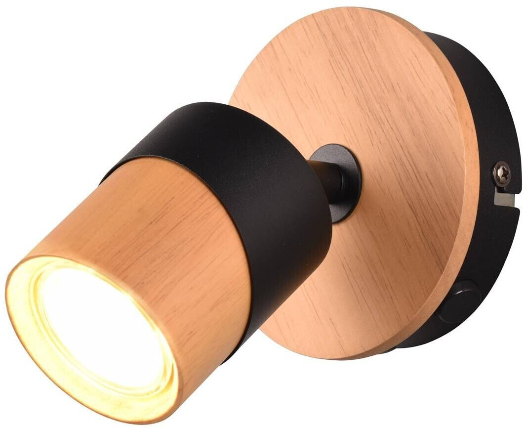 Trio Aruni wall spotlight made of wood, single-bulb, black