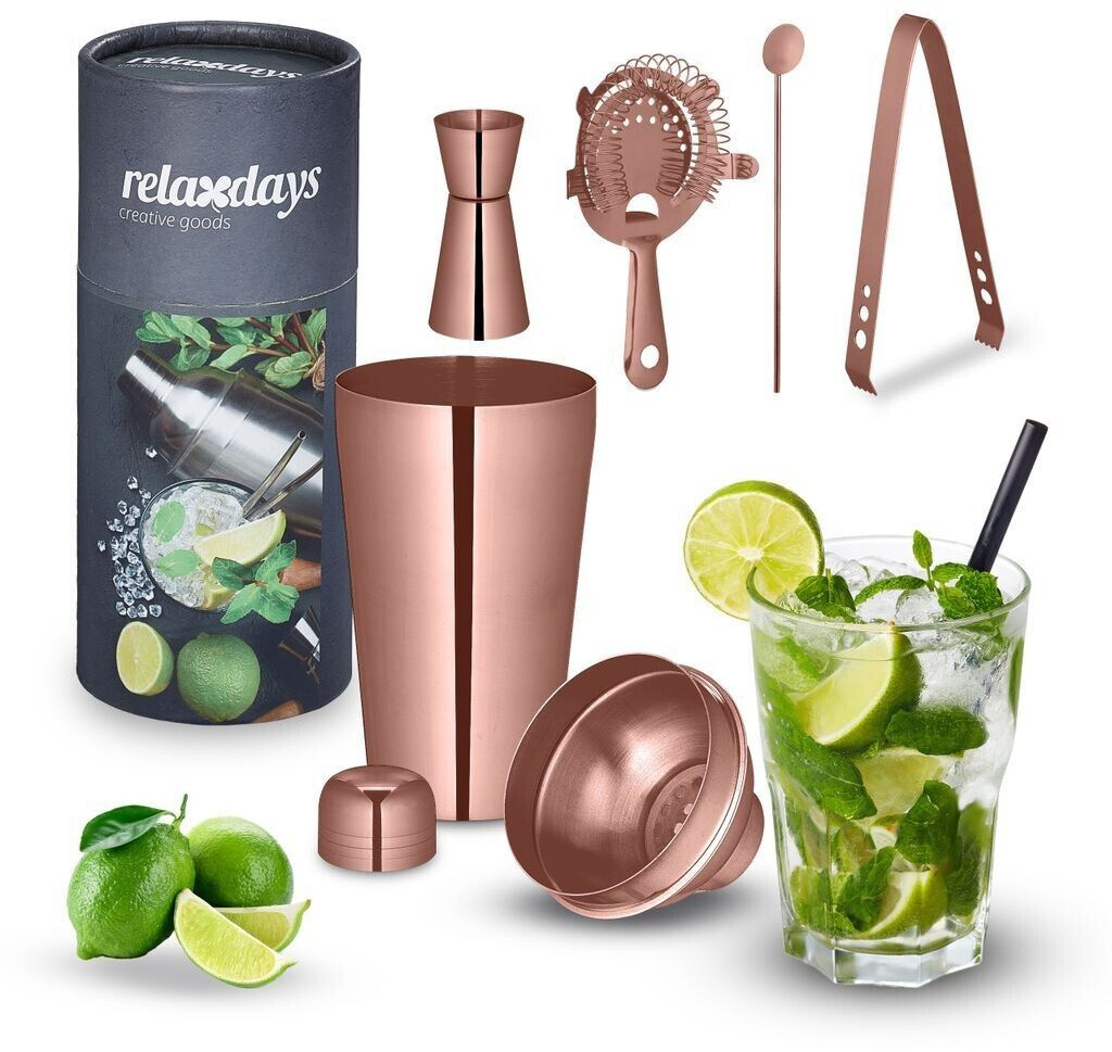 Relaxdays Silver Gold-Plated Elevated Hybrid Cocktail Shaker Set