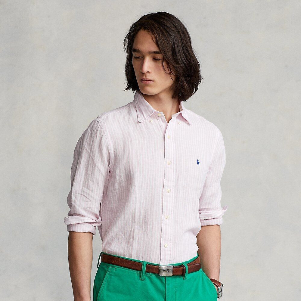 Polo Ralph Lauren Striped custom-fit linen shirt pink (616819)