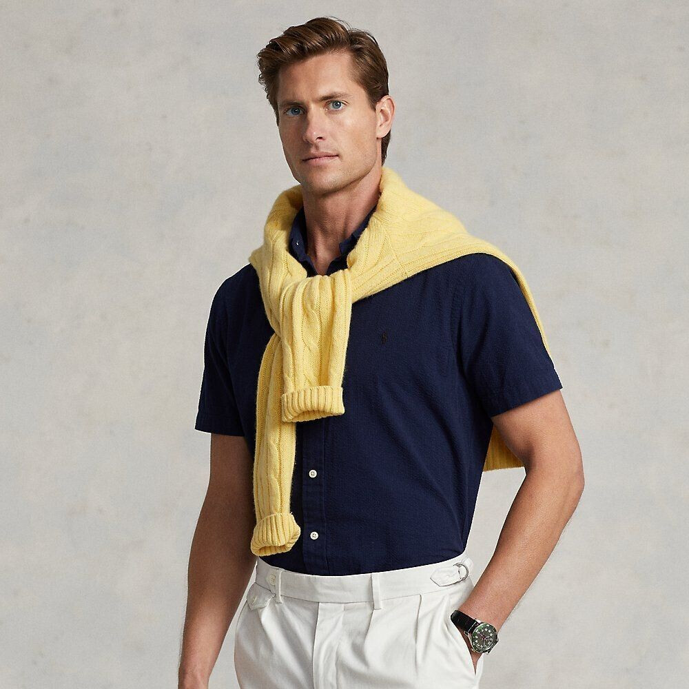 Polo Ralph Lauren Custom-fit seersucker shirt blue (640372)