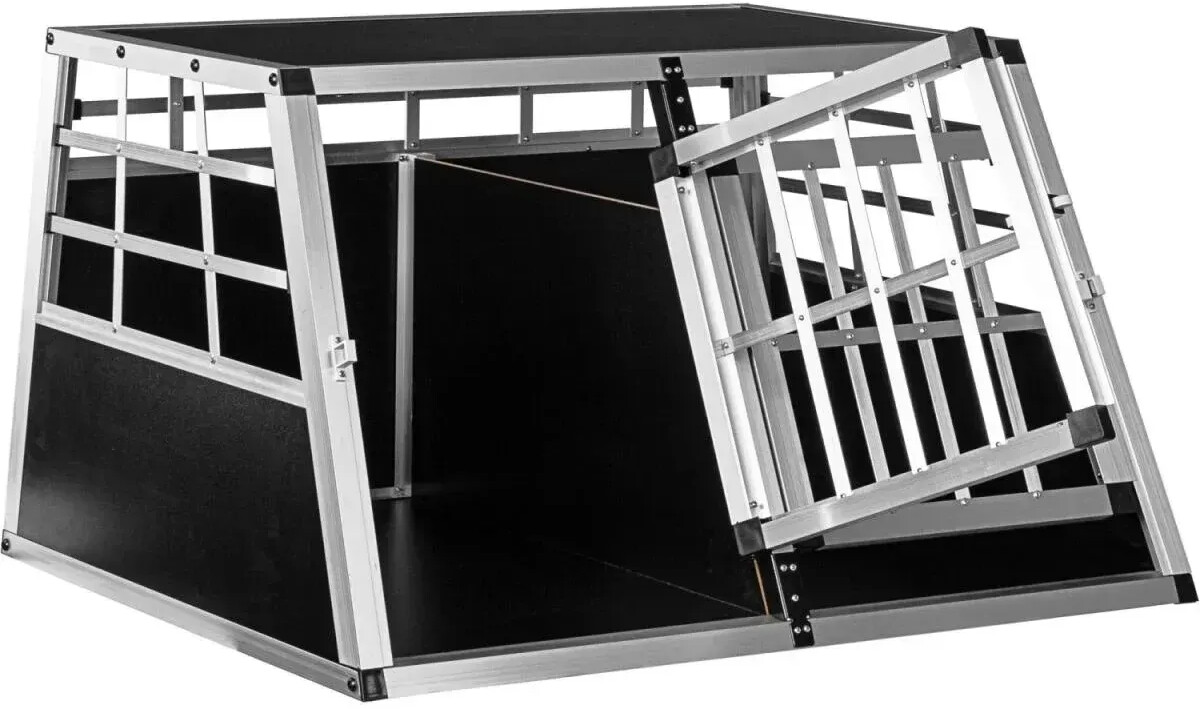 PETSTUFF Cage de transport 2 portes avec paroi de séparation et paroi arrière 90° aluminium XL (30070008)