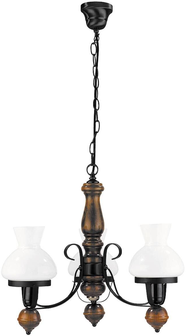 Rabalux 7078 Petronel pendant light made of metal/wood, matt black glass/walnut/opal glass Ø60cm H:45cm