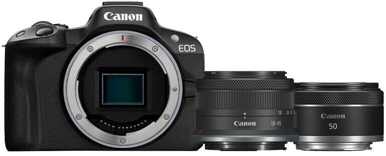 Canon EOS R50 Kit 18-45mm + 50mm noir