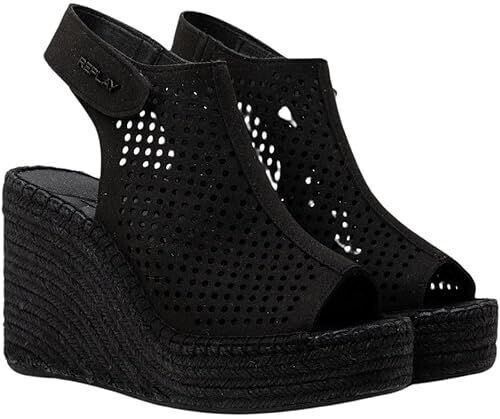 Replay Wedge heels with mesh straps black 003