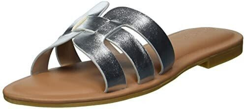 The Drop Monika Flat H-Band Slide Sandal silver