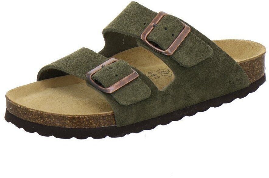 AFS Two-strap slide with footbed made of leather moss