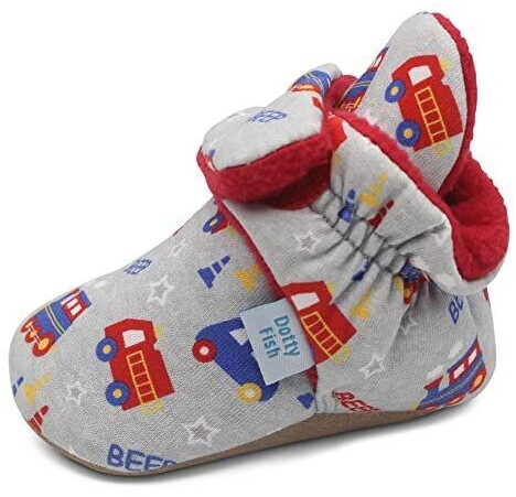 Dotty Fish Baby winter shoes with suede sole gray trains and cars 6-12 months